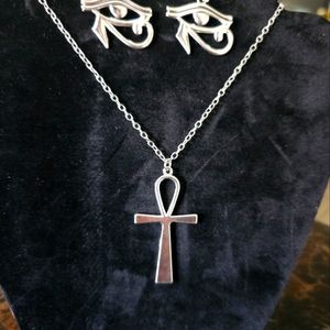 Sterling silver Ankh necklace and earrings set